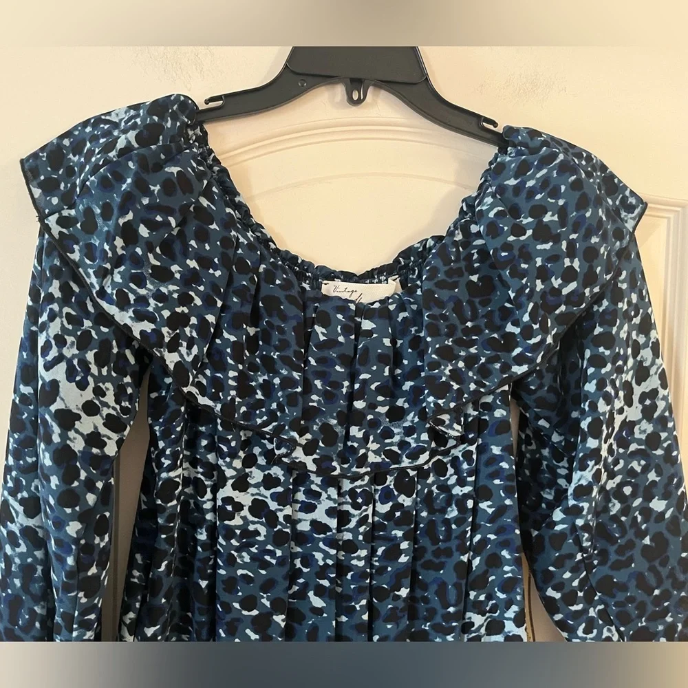 Vintage Havana Blue Patterned Women's Long Sleeve Flowy Blouse Size Medium - Picture 10 of 16